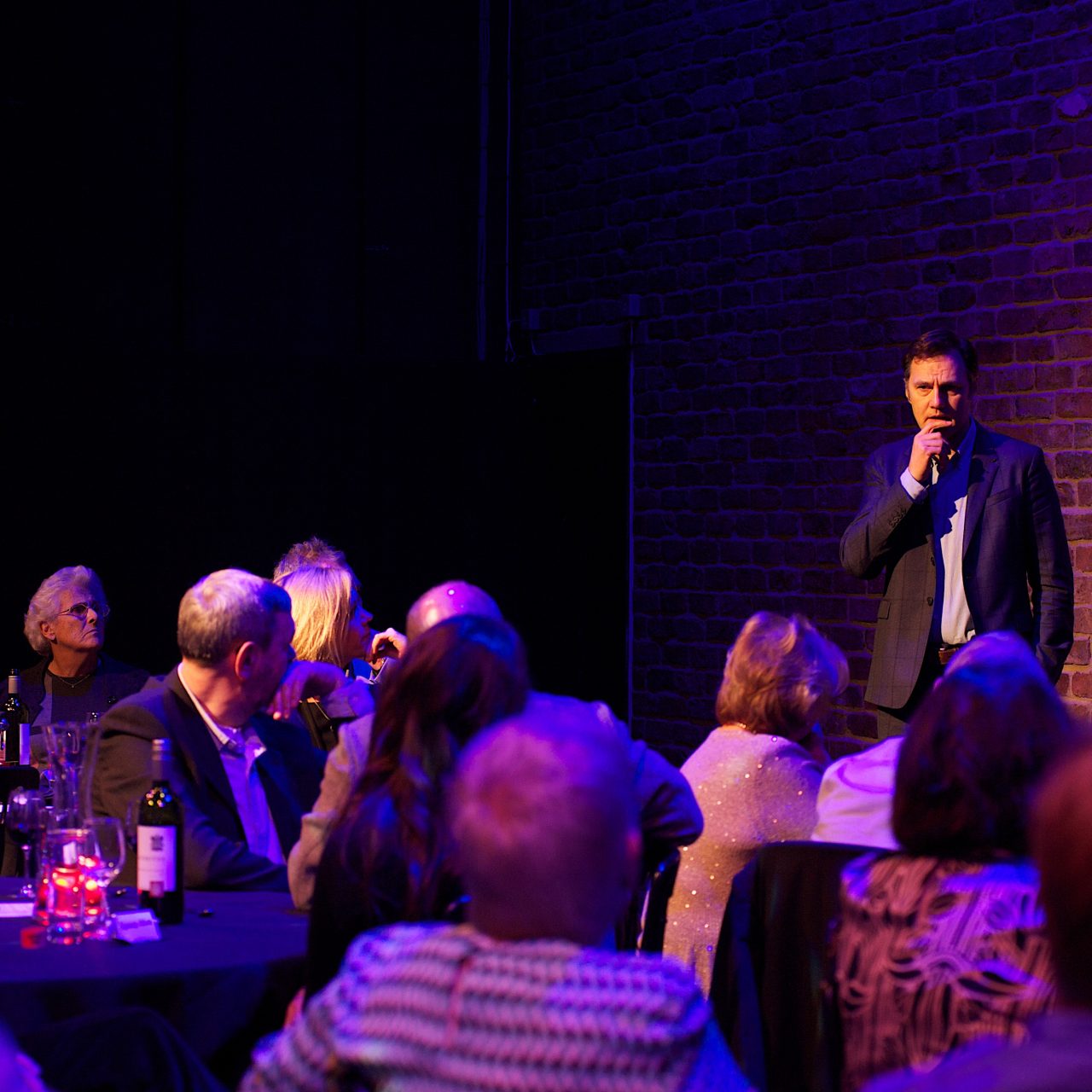 David Morrissey speaking at an event in the theatre.