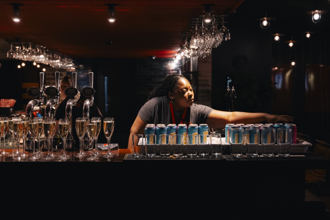 Bar staff preparing for a party Downstairs at the Everyman. Photograph by Kieran Irvine.