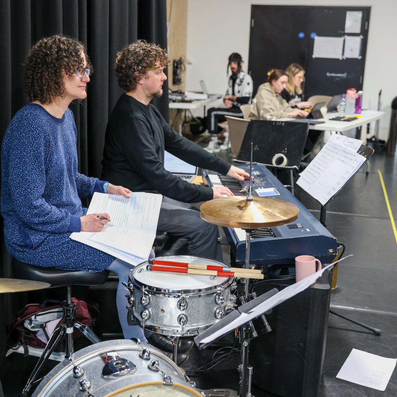 Lizzie Nunnery and Vidar Norheim in R&D for The Snow Dragons with YEP Actors and Producers. Photograph by Olivia Carroll