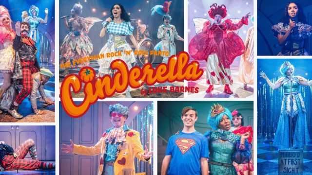 A Collage of multiple pictures from the production of the cast